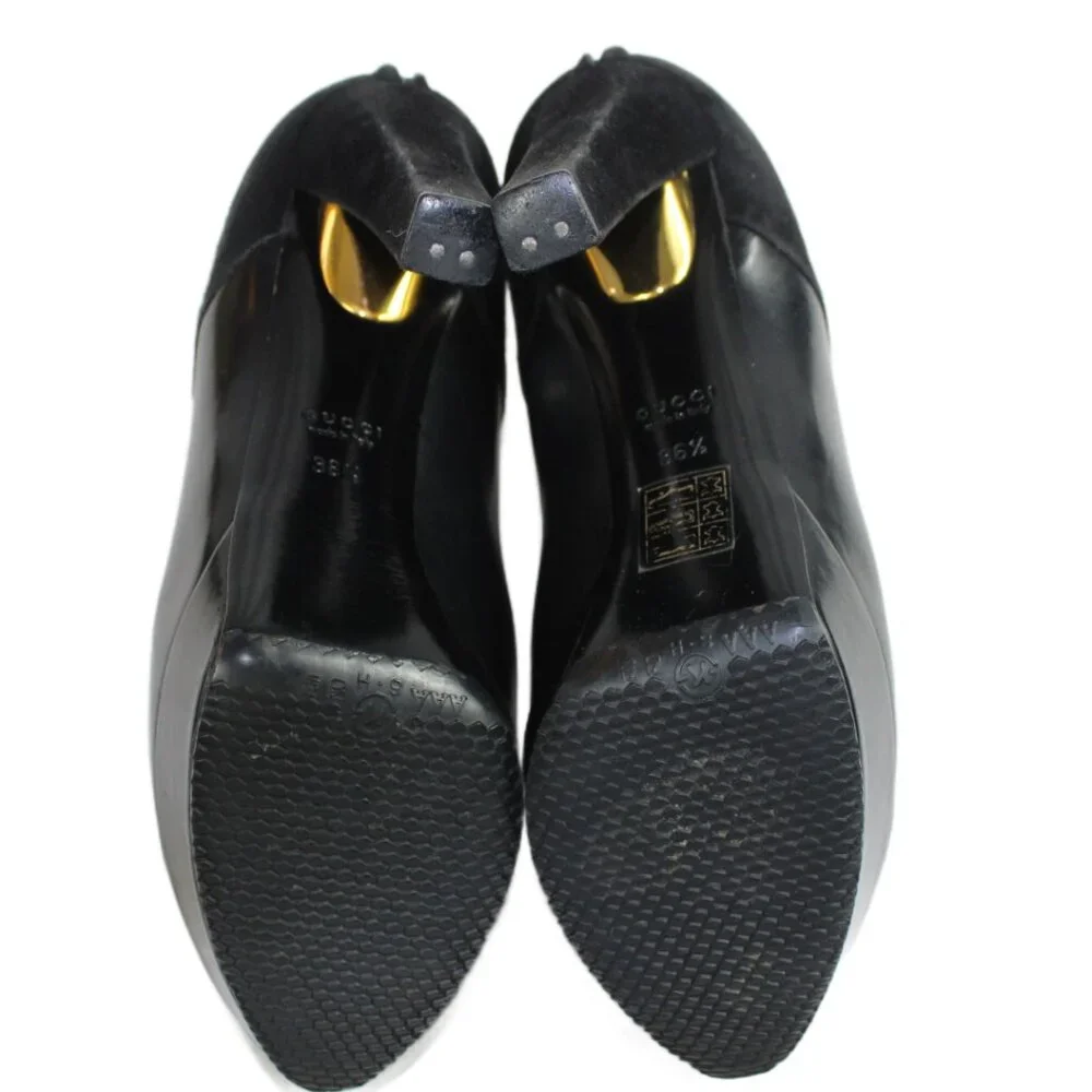 Gucci Black Leather Suede Accent Platform Stiletto Ankle Boot, Size 36.5 - Picture 10 of 12